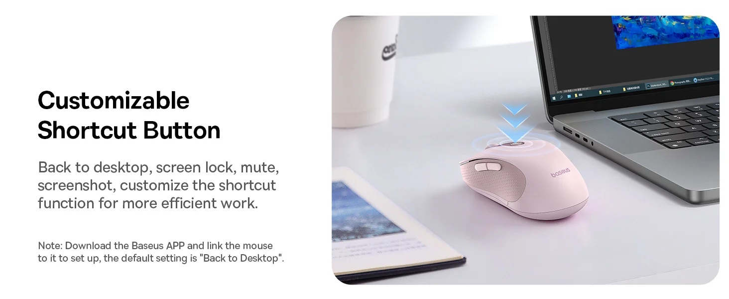 Baseus F02 Ergonomic Dual-Mode Wireless Mouse with Bluetooth 5.2, 2.4GHz and Silent Buttons - Black - Thumbnail 15