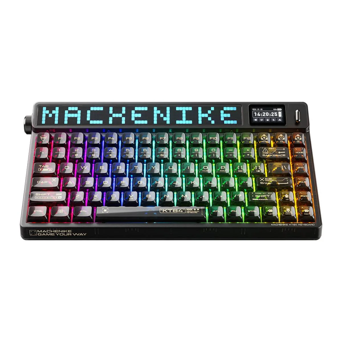 كيبورد ميكانيكي Machenike KT84 أسود 84 مفتاح مع شاشة LED Matrix وشاشة TFT وسويتشات Gateron Yellow واتصال ثلاثي - Image 2