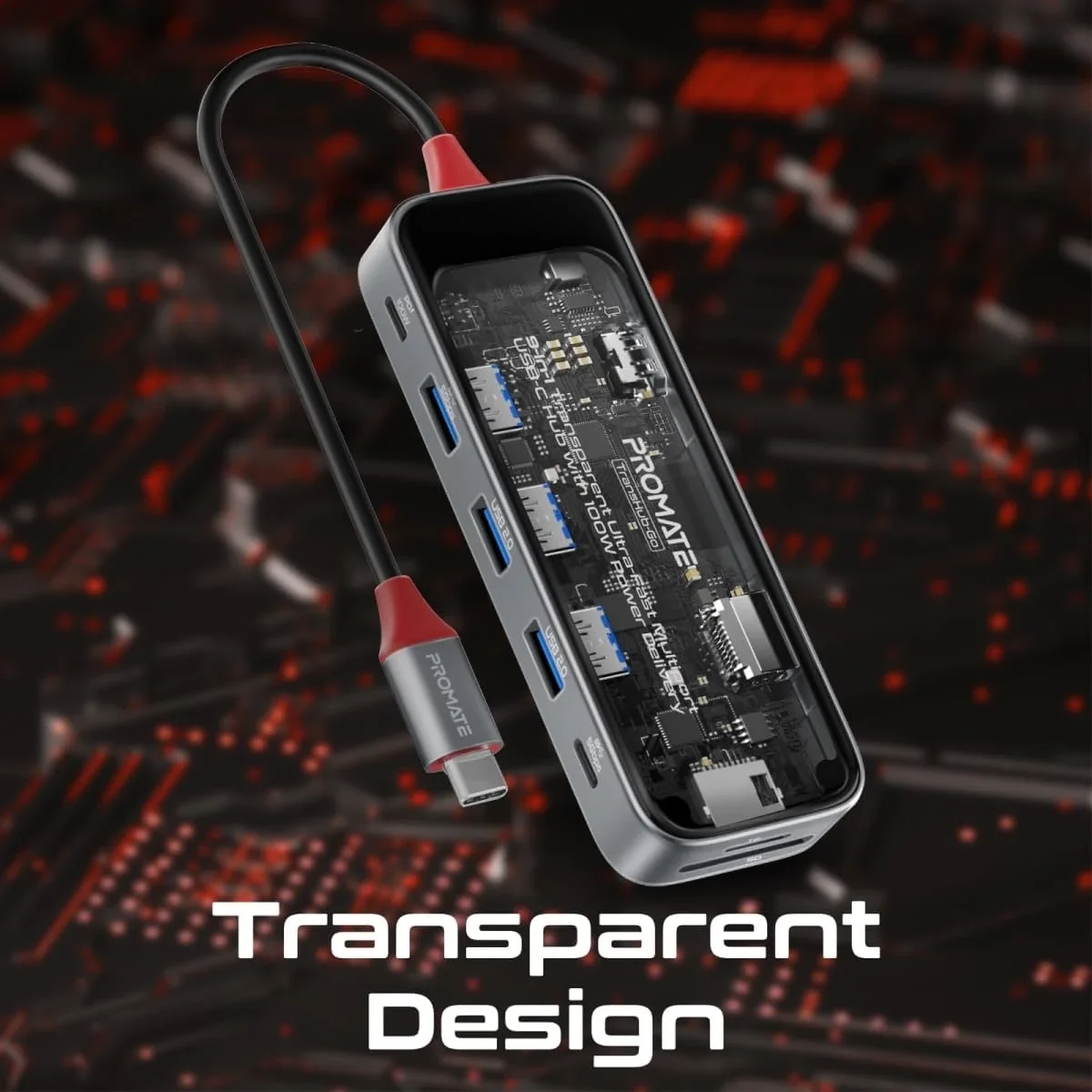Promate TransHub-Go 9-in-1 USB-C Multiport Hub with 4K@60Hz HDMI, Gigabit LAN and 100W PD - Image 2