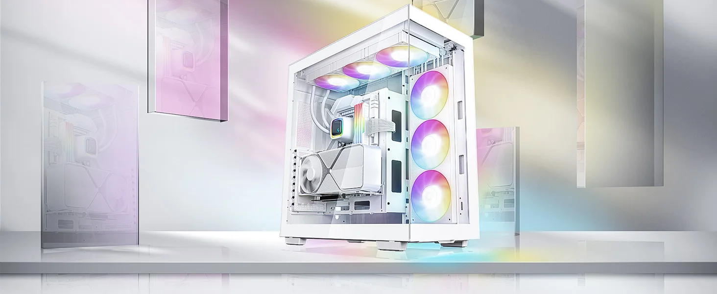 DeepCool CH780 Panoramic Dual-Chamber Full Tower Case with Tempered Glass, Vertical GPU Mount, Gen 4 Riser Cable & 3x 140mm ARGB Fans - White - Image 11