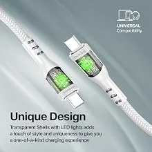 كابل Promate TransLine-CC USB-C إلى USB-C بقدرة 60 واط وطول 120 سم مضفر بالنايلون - أبيض - Thumbnail 10