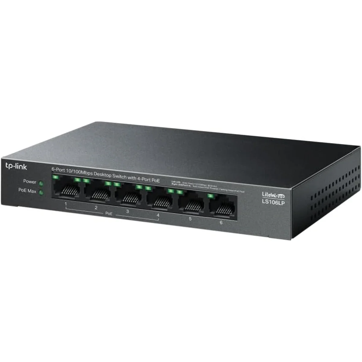 TP-LINK LS106LP 6-Port 10/100Mbps Ethernet Switch with 4-Port PoE, 41W PoE Budget - Image 2