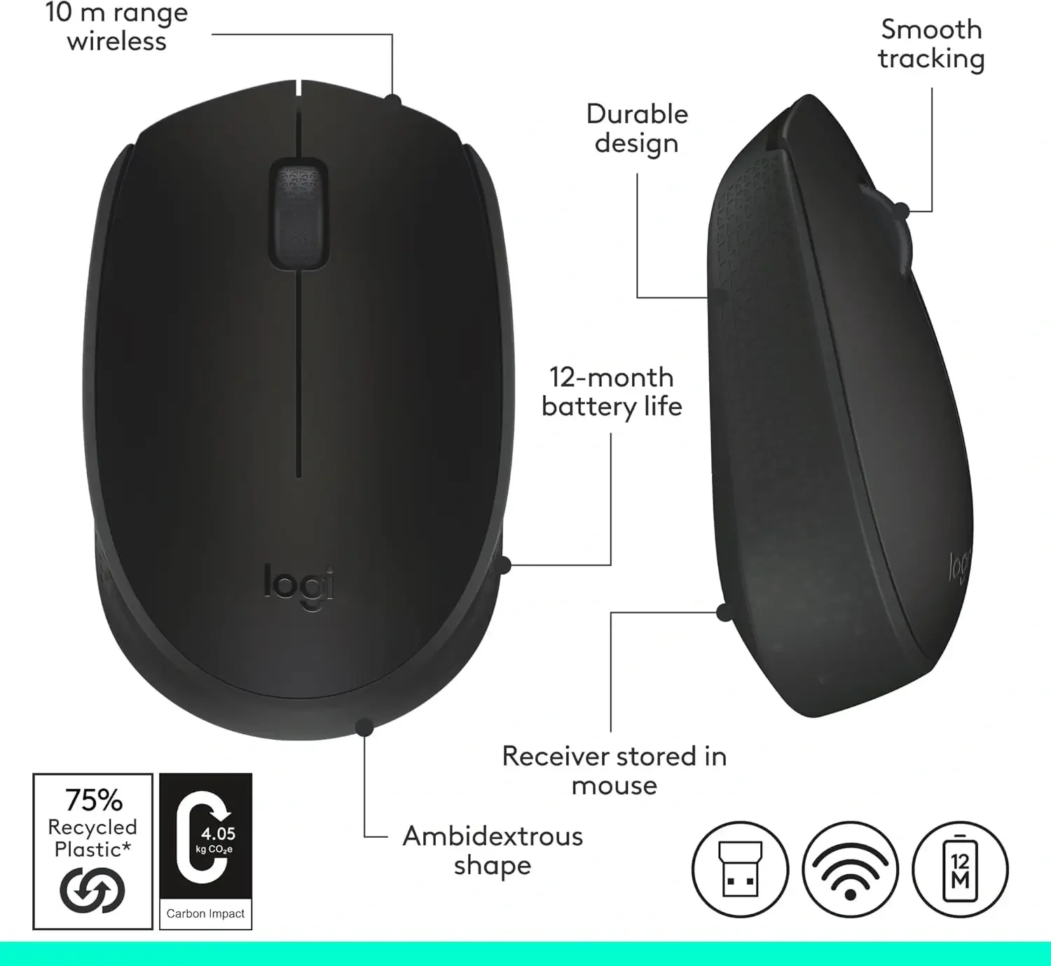 Logitech M171 Black Optical Wireless Mouse - Image 2
