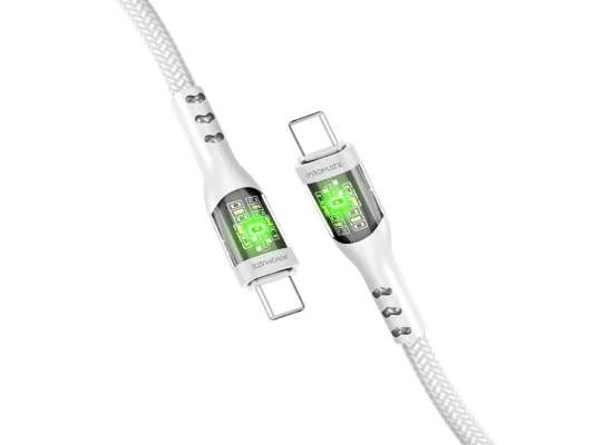 Promate TransLine-CC USB-C to USB-C Cable 60W PD 120cm Nylon Braided White - Thumbnail 7