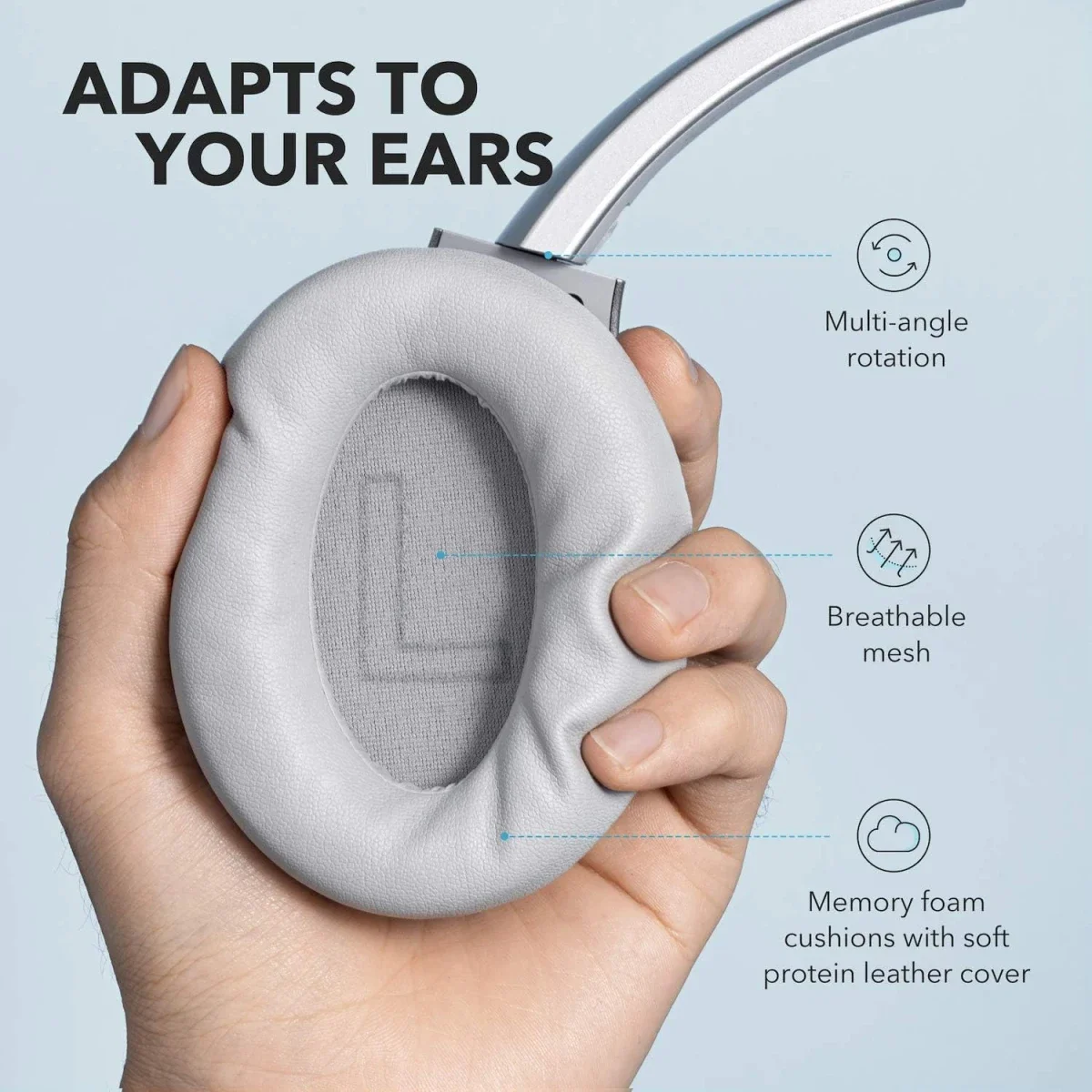 Anker Soundcore Life Q20 Hybrid ANC Wireless Over-Ear Headphones, Silver - Thumbnail 8