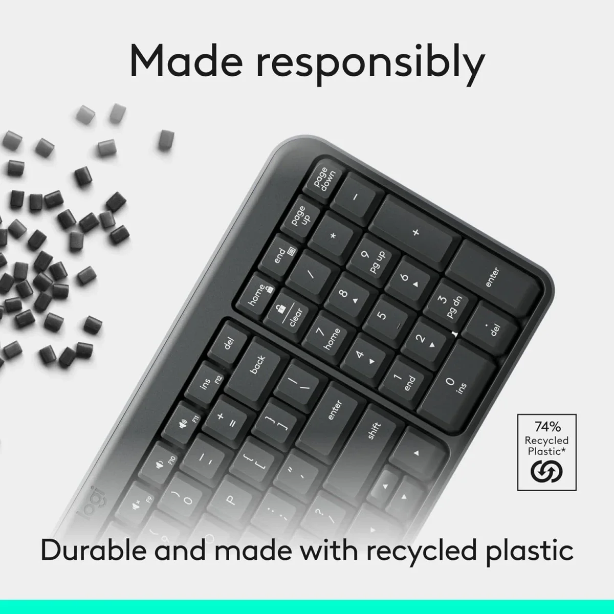 لوحة مفاتيح Logitech K250 بلوتوث مدمجة مع لوحة أرقام، تخطيط عربي/إنجليزي - جرافيت - Thumbnail 6