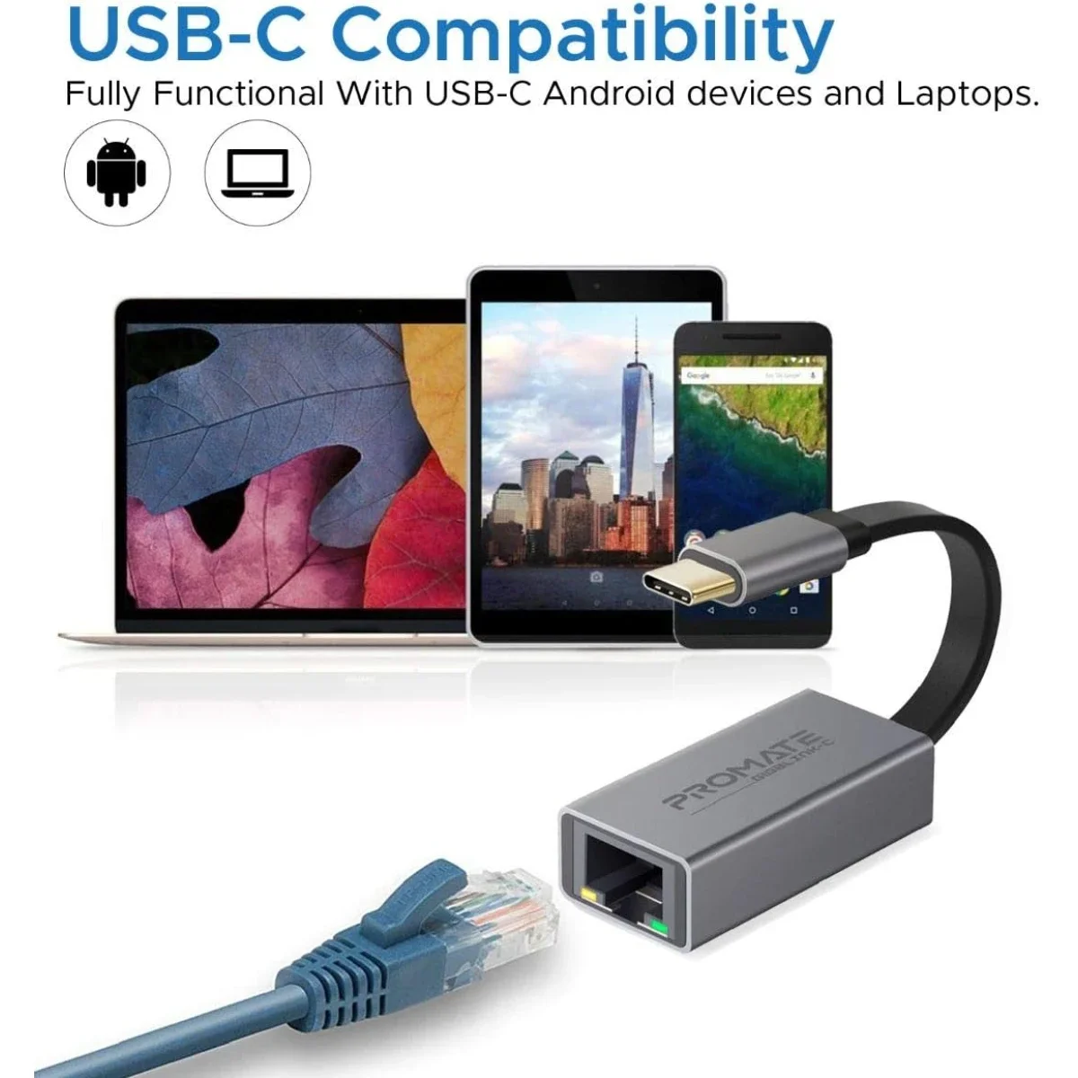 محول Promate GigaLink-C USB-C إلى RJ45 جيجابت إيثرنت 10/100/1000Mbps - Image 4