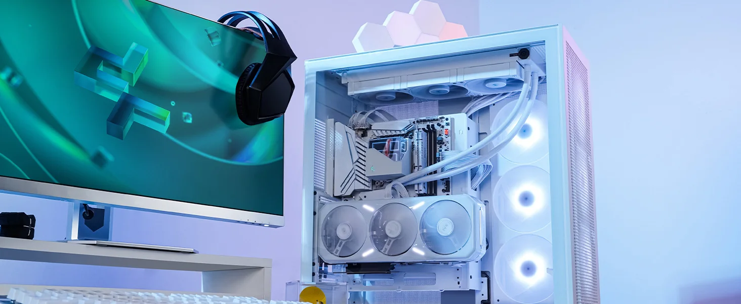 هيكل كمبيوتر DeepCool MORPHEUS فل تاور بتصميم تدفق هواء معياري مع حامل عمودي وكابل Riser Gen 4 وزجاج مقوى و4 مراوح Trinity 140mm ARGB - أبيض - Thumbnail 18
