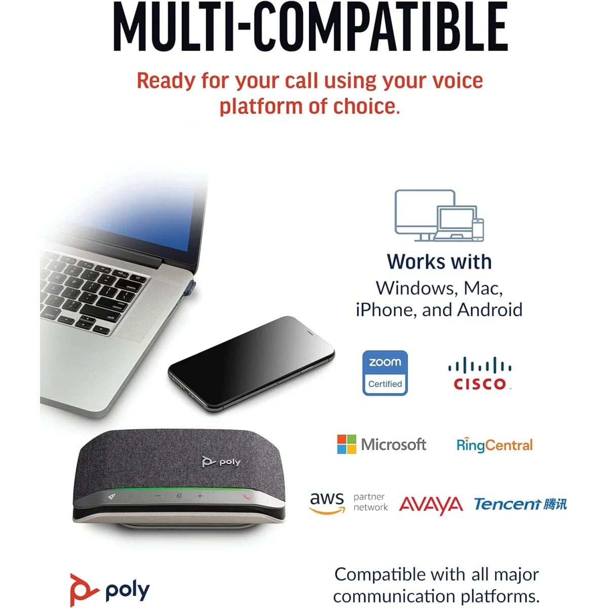 مكبر صوت للمكالمات Poly Sync 20-M محمول بتقنية Bluetooth مع محول USB-C إلى USB-A - Image 4