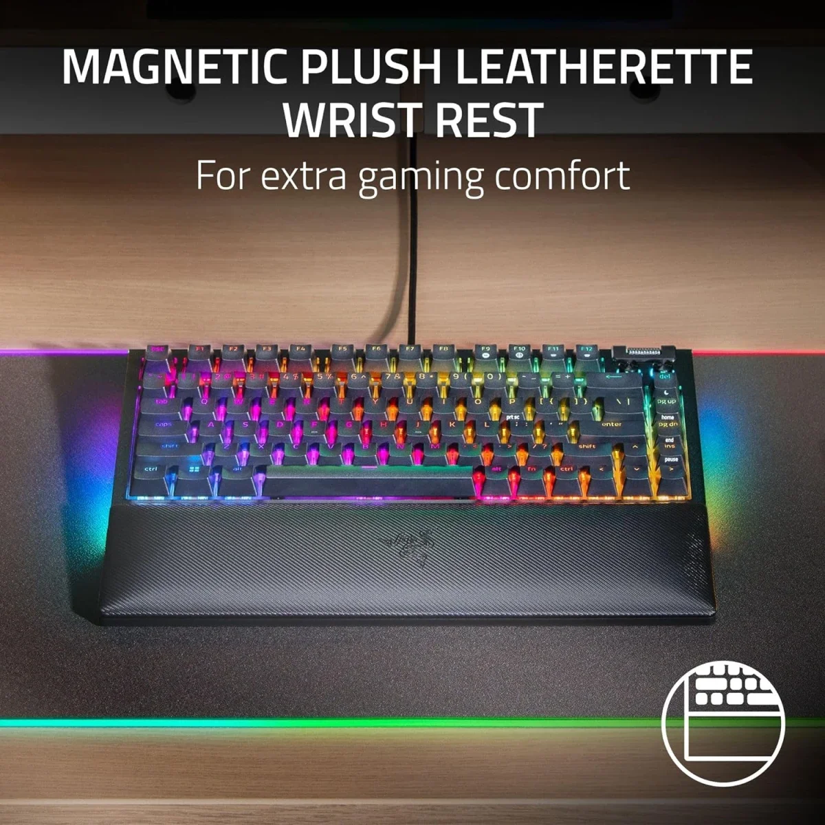 كيبورد ألعاب Razer BlackWidow V4 75% ميكانيكي قابل لتبديل السويتشات مع سويتشات برتقالية لمسية - أسود - Thumbnail 7