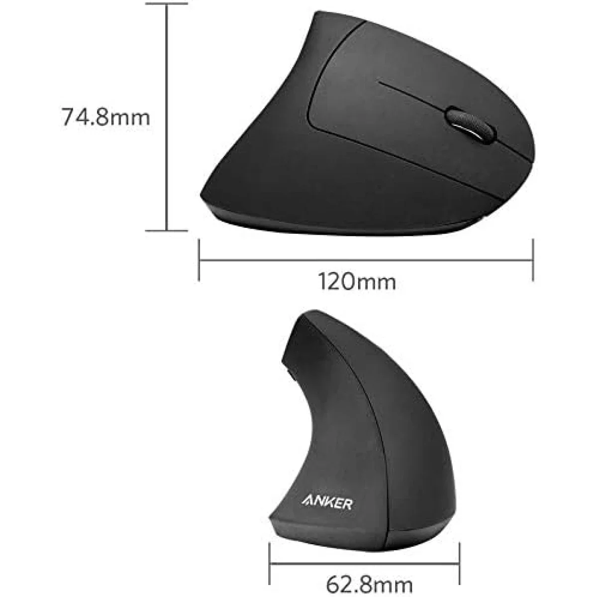 Anker 2.4GHz Wireless Vertical Ergonomic Optical Mouse, 800/1200/1600 DPI, Black - Thumbnail 8