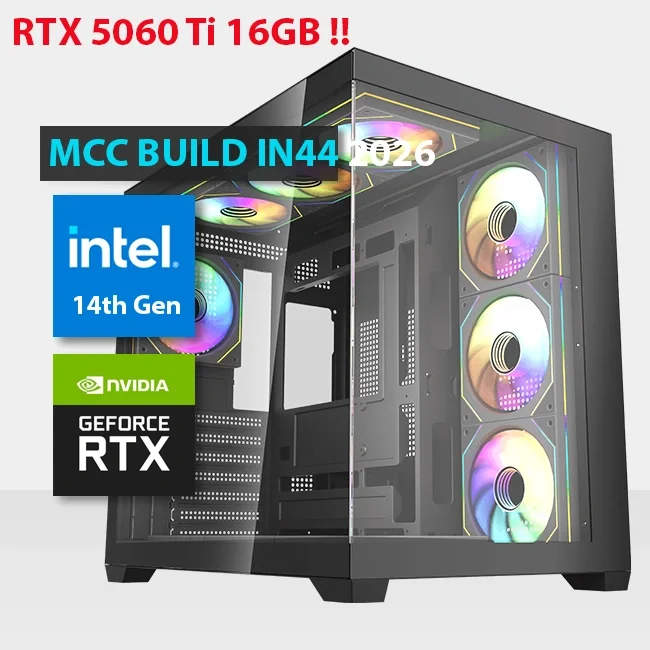 تجميعة كمبيوتر ألعاب MIDAS MCC IN44-26 بمعالج Intel Core i7-14700F وكرت RTX 5060 Ti 16GB ورام DDR5 16GB وSSD NVMe سعة 1TB
