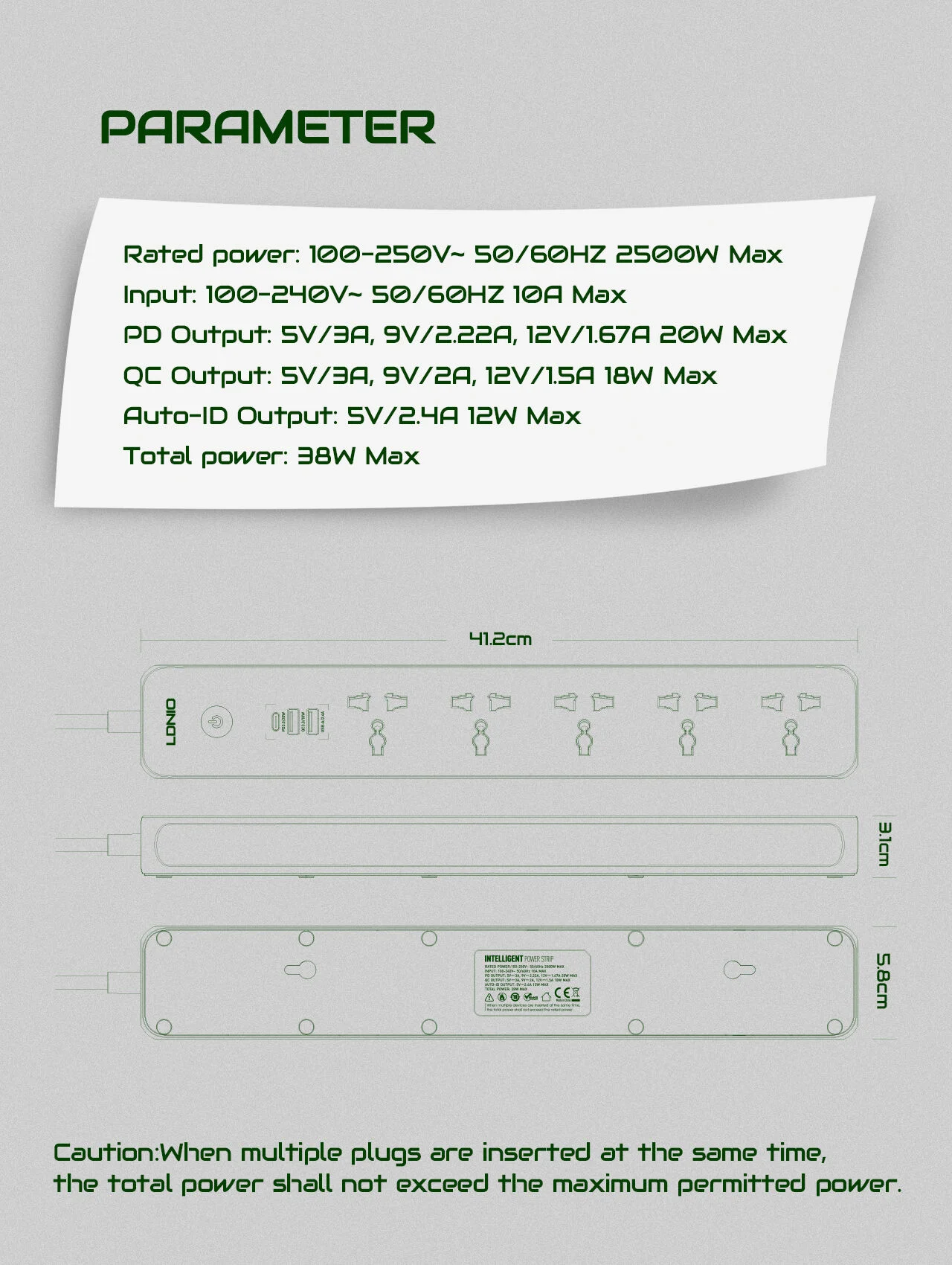 مشترك كهرباء LDNIO SC5319 مع 5 منافذ AC و3 منافذ USB وكابل 2 متر - Thumbnail 16