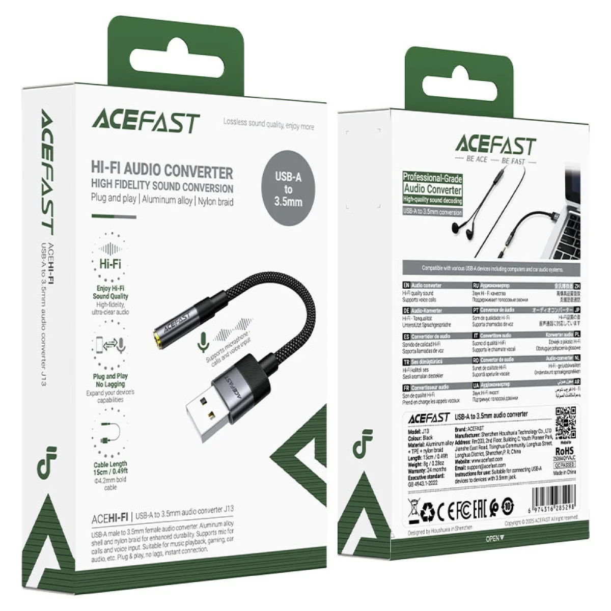 ACEFAST J13 USB-A Male to 3.5mm Female Audio Adapter 15cm Black - Image 2