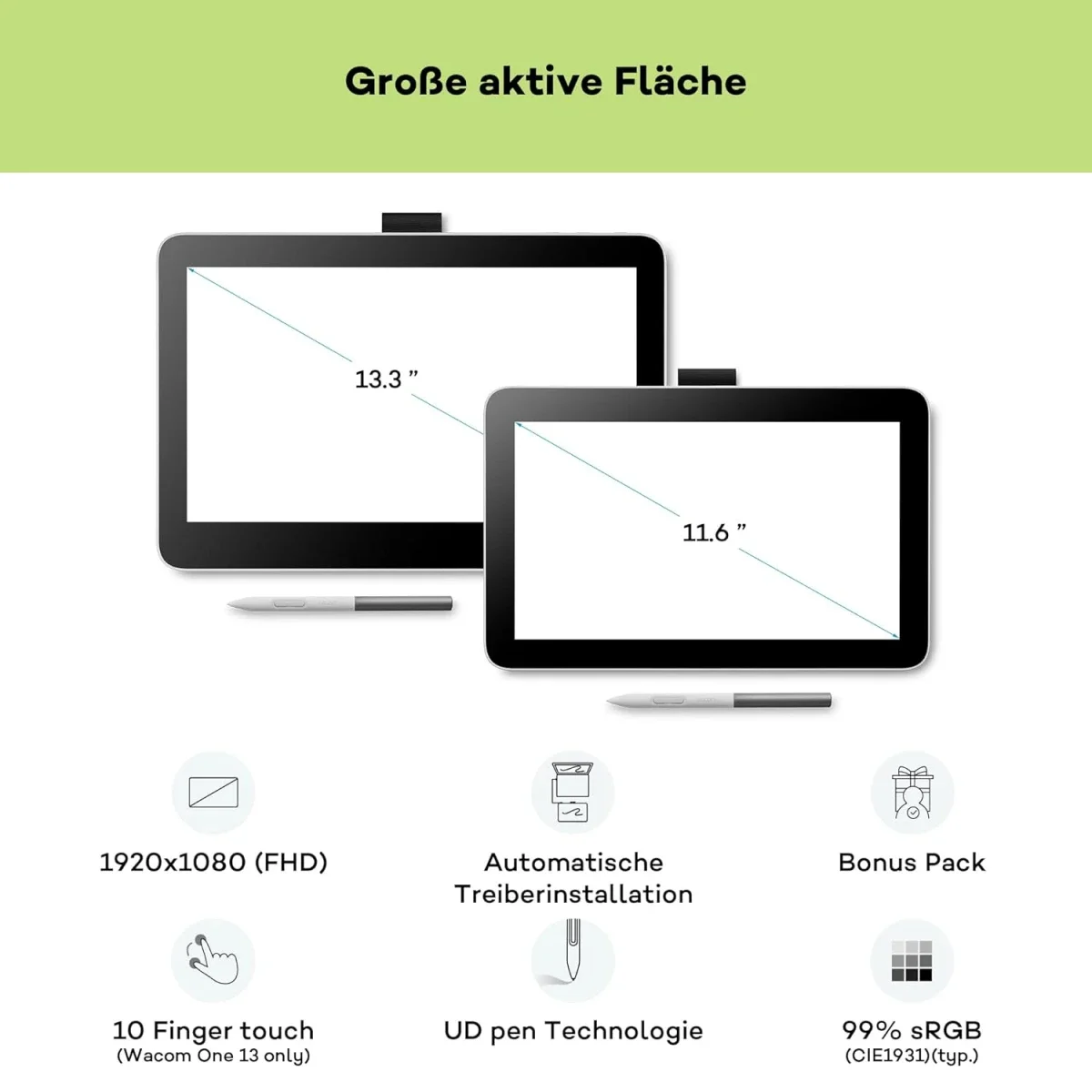 شاشة رسم Wacom One 13 (2023) قياس 13.3 إنش FHD مع قلم UD - Thumbnail 3