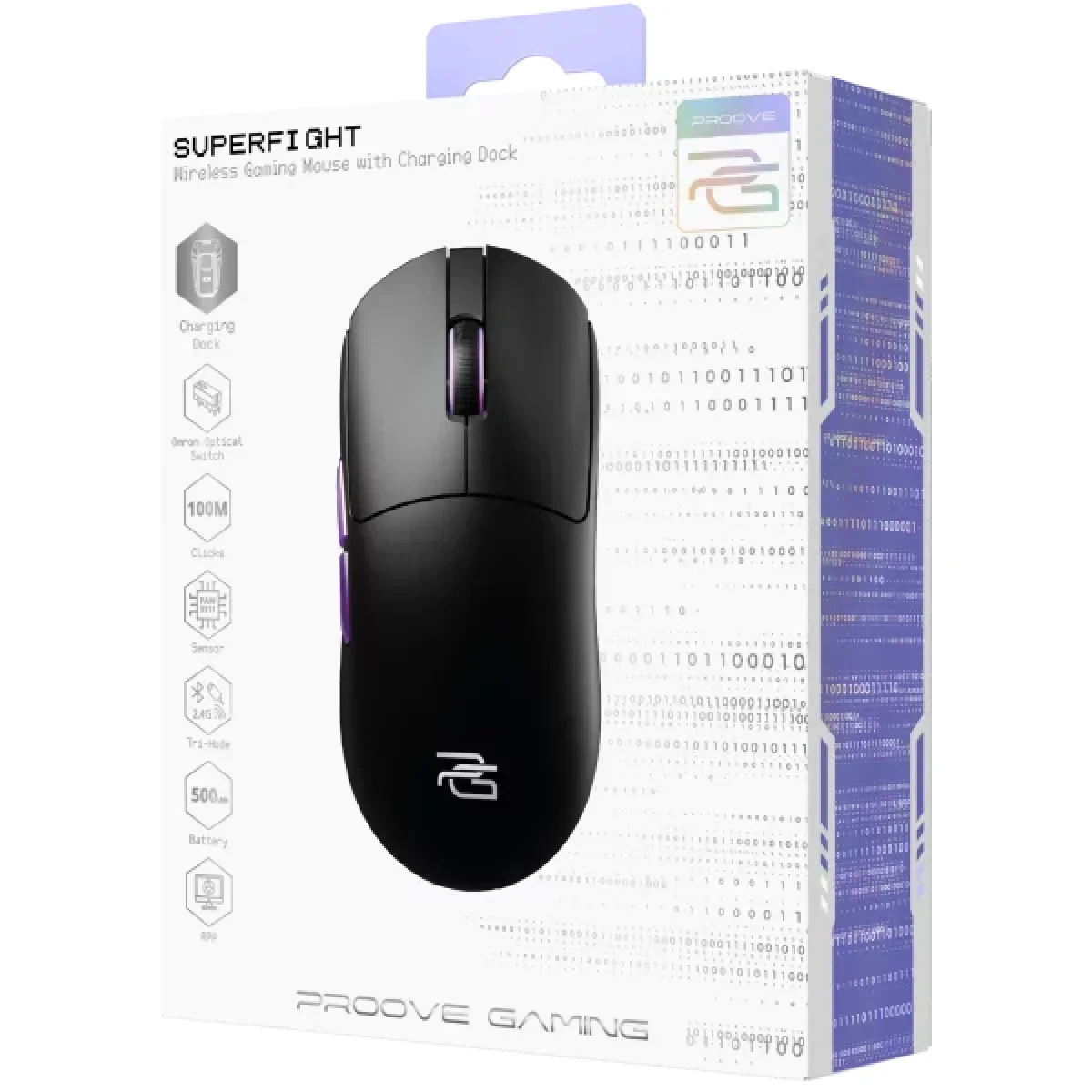 Proove Gaming Superfight Wireless Tri-Mode Gaming Mouse 12000 DPI with Charging Dock - Black/Purple (WMSW00122001) - Thumbnail 8