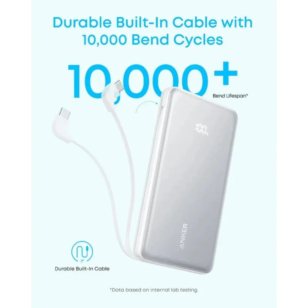 Anker Zolo 10000mAh 22.5W Power Bank with Built-In USB-C Cable - White - Thumbnail 2