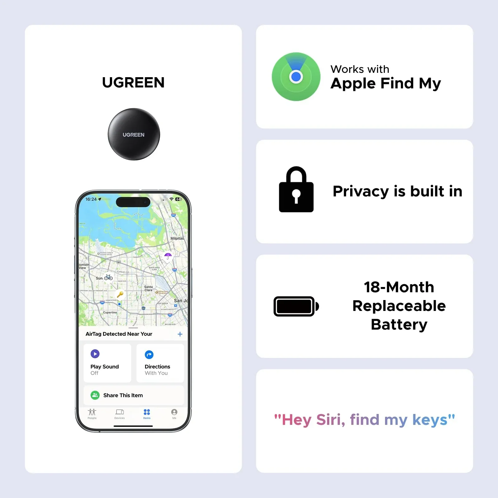 Ugreen FineTrack Mini 60387 Apple Find My Certified Bluetooth Tracker - Image 4