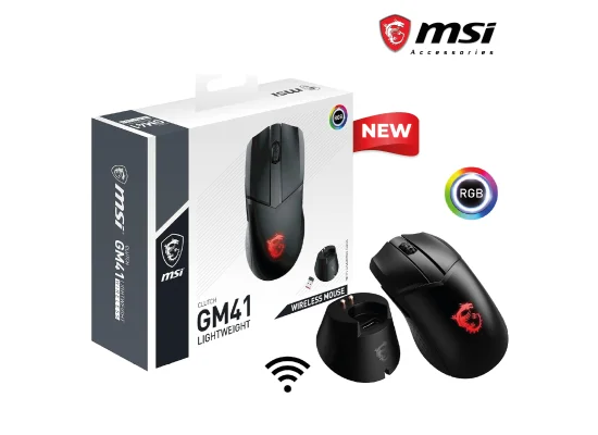 ماوس ألعاب MSI Clutch GM41 لاسلكي خفيف مع قاعدة شحن، 20000 DPI، مفاتيح Omron 60 مليون، بطارية 80 ساعة، 6 أزرار - Thumbnail 9
