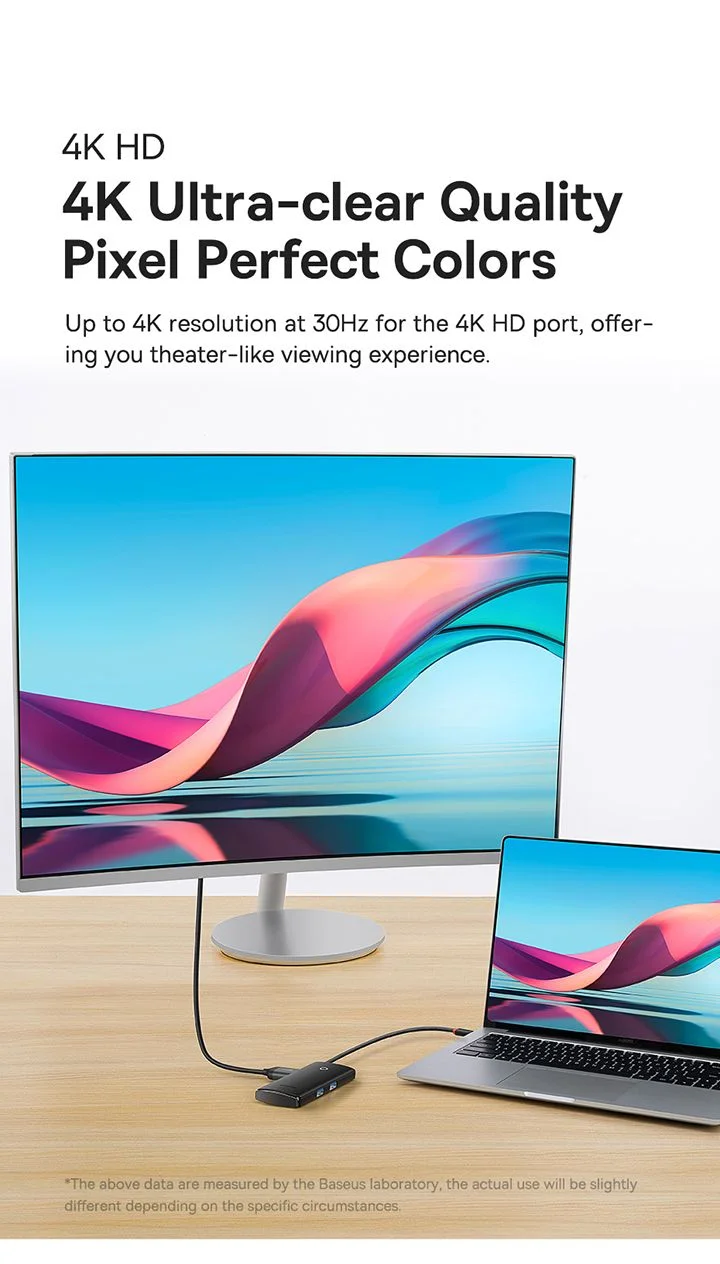 محطة إرساء وموزع Type-C Baseus Lite Series 6 منافذ HDMI وUSB 3.0 وPD وSD/TF باللون الأسود - Image 14