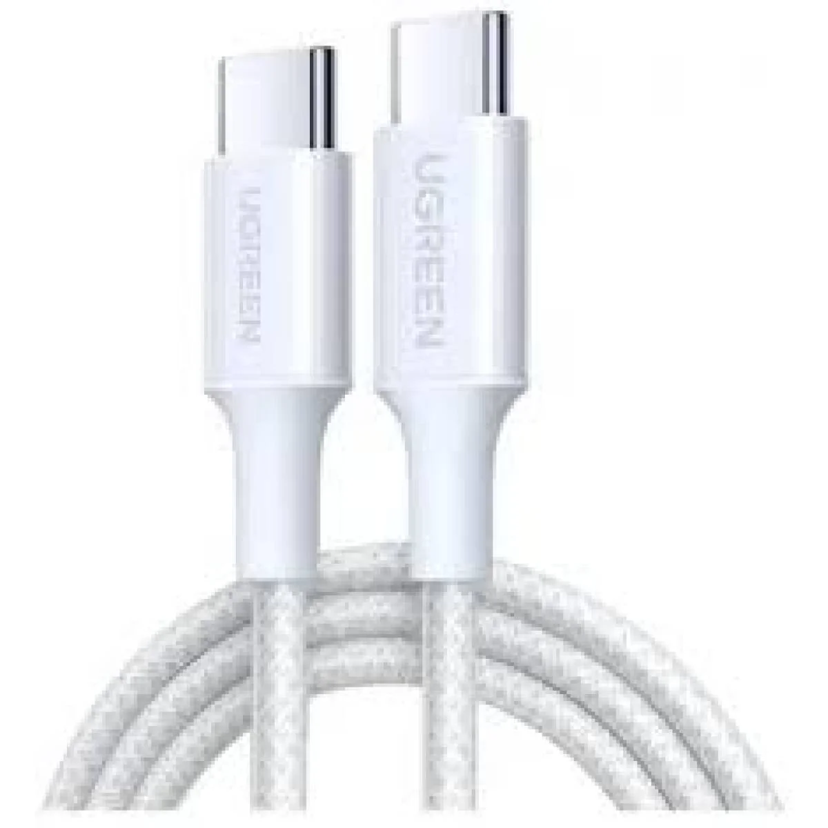 كيبل شحن Ugreen L502 من USB-C إلى USB-C بقدرة 100W وتيار 5A ودعم PD مضفّر 2M أبيض