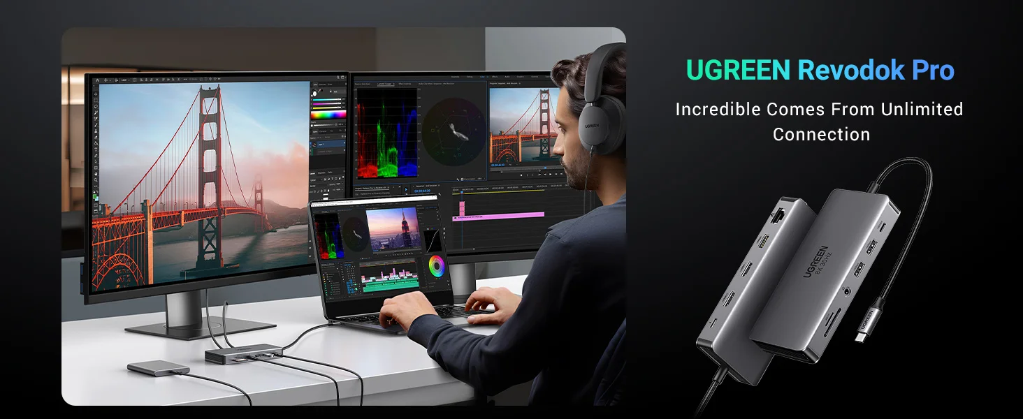 محطة إرساء لابتوب USB-C 11 في 1 من Ugreen مع HDMI مزدوج 4K@60Hz و8K@30Hz و10Gbps و100W PD - Image 9