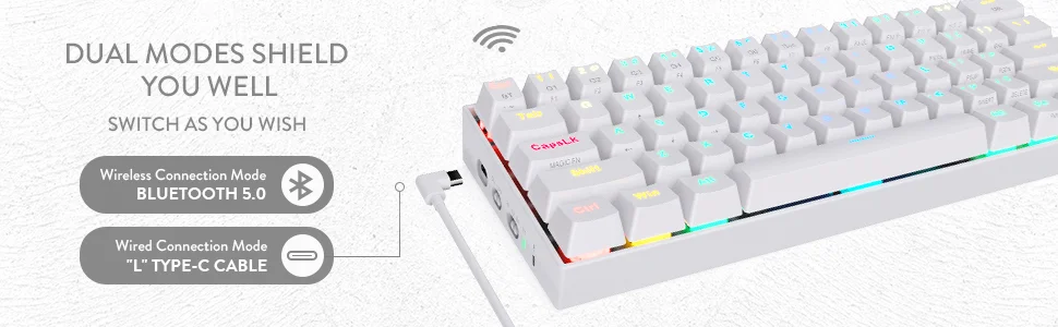 كيبورد ألعاب ميكانيكي Redragon K530 Pro Draconic لاسلكي RGB بحجم 60% أبيض - Thumbnail 12