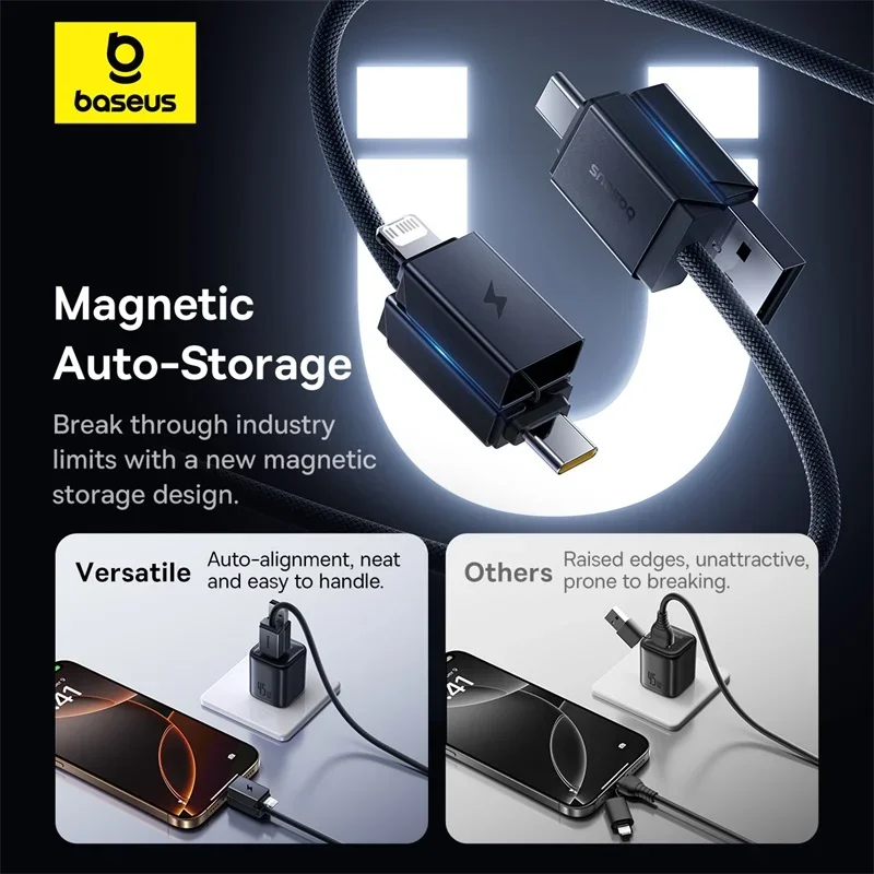 Baseus Versatile Two-for-Two 4-in-1 Fast Charging Cable U+C to C+L 60W, 2m – p10383000121-020 - Thumbnail 4