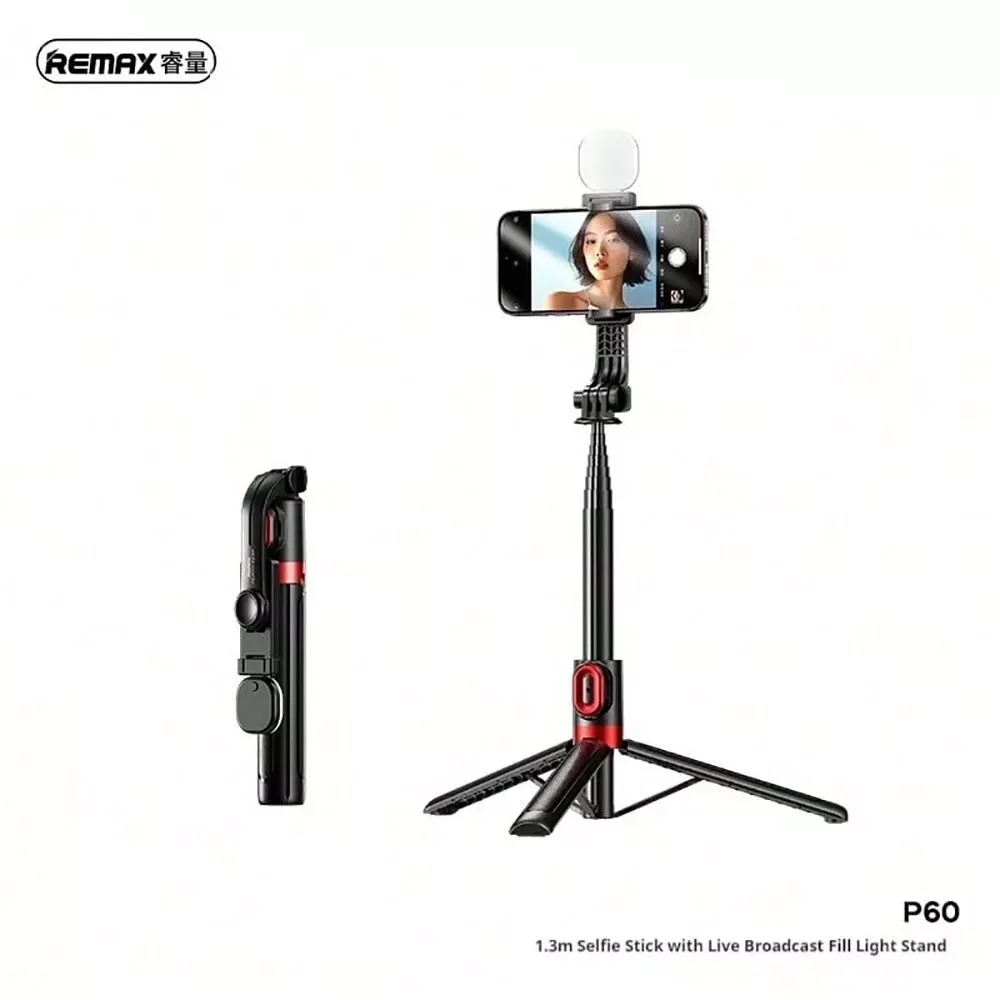 Remax P60 1.3m Phone Selfie Stick Tripod with LED Ring Light