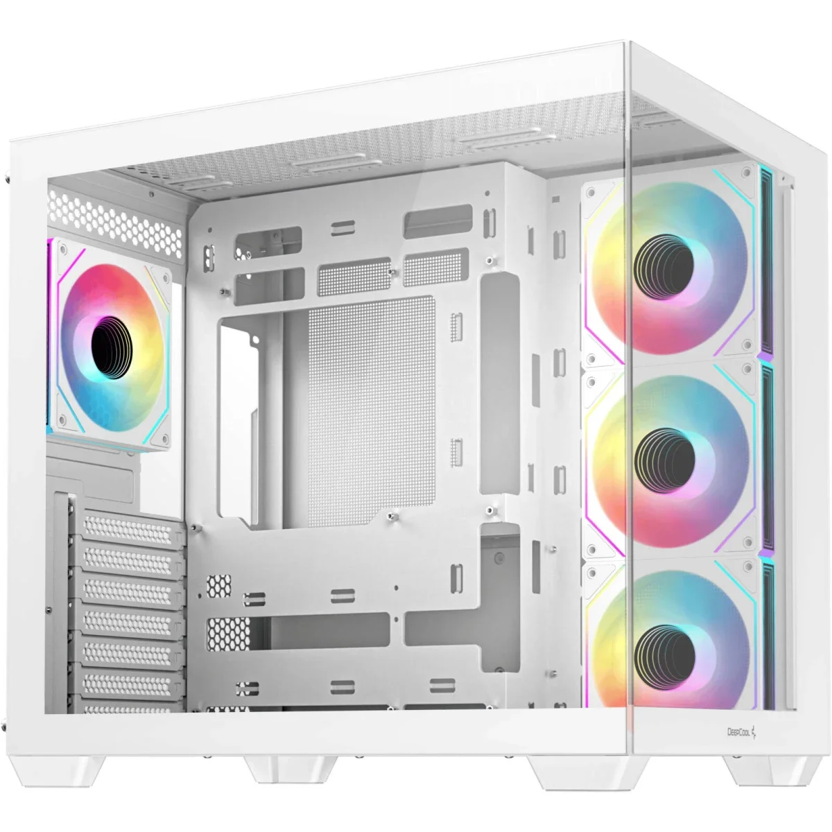 هيكل كمبيوتر DeepCool CG530 4F بانورامي ATX ميد تاور مع 4 مراوح مثبتة مسبقًا وتصميم ثنائي الحجرة، أبيض - Image 3
