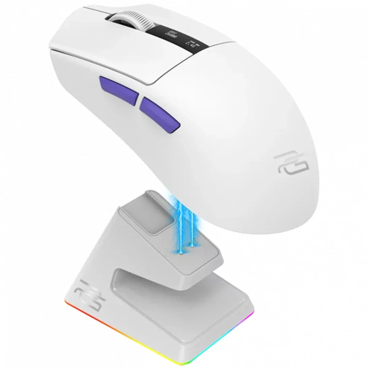 ماوس ألعاب لاسلكي Proove Gaming Jester 8K ثلاثي الوضع بدقة 26000 DPI مع قاعدة شحن أبيض/بنفسجي - Image 2