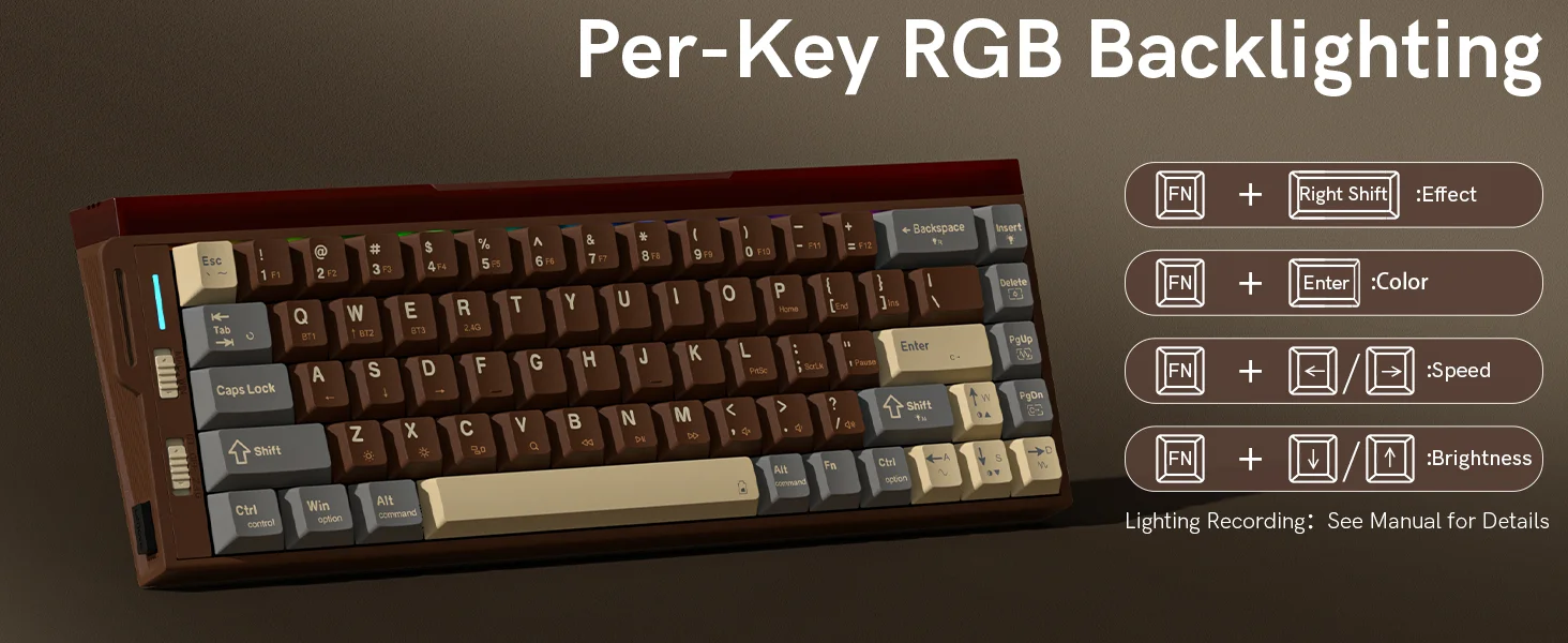 Redragon K752 60% Tri-Mode Wireless Mechanical Gaming Keyboard with RGB - Thumbnail 13