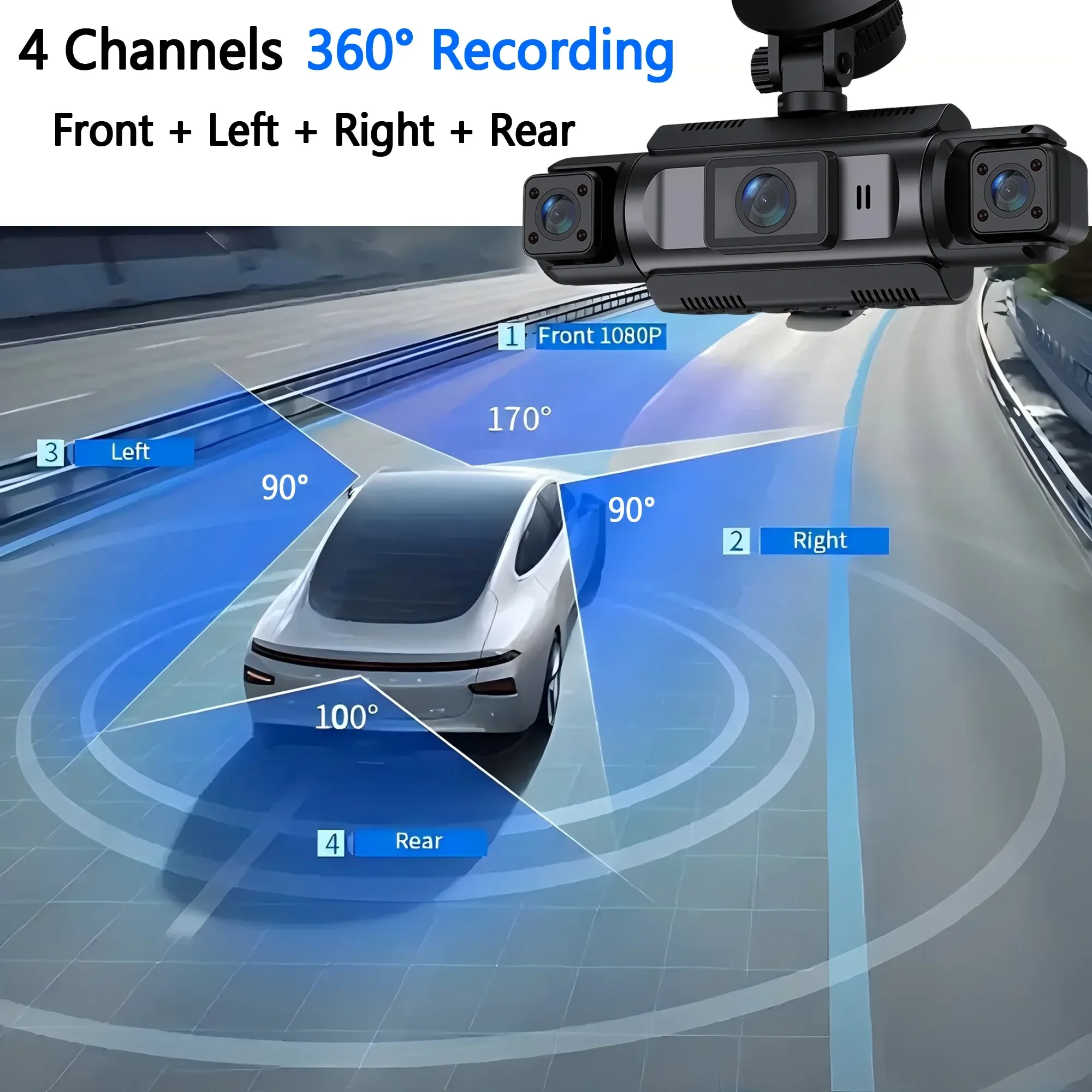 داش كام GMAIPOP للسيارة 4 قنوات WiFi بدقة FHD 1080P مع رؤية ليلية وتسجيل متكرر وطقم توصيل كهربائي - Image 4