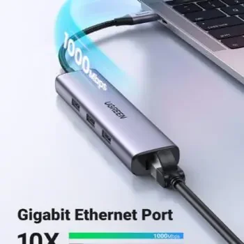 Ugreen 60600 USB-C to RJ45 Gigabit Ethernet Adapter with 3 USB-A 3.0 Ports - Image 2