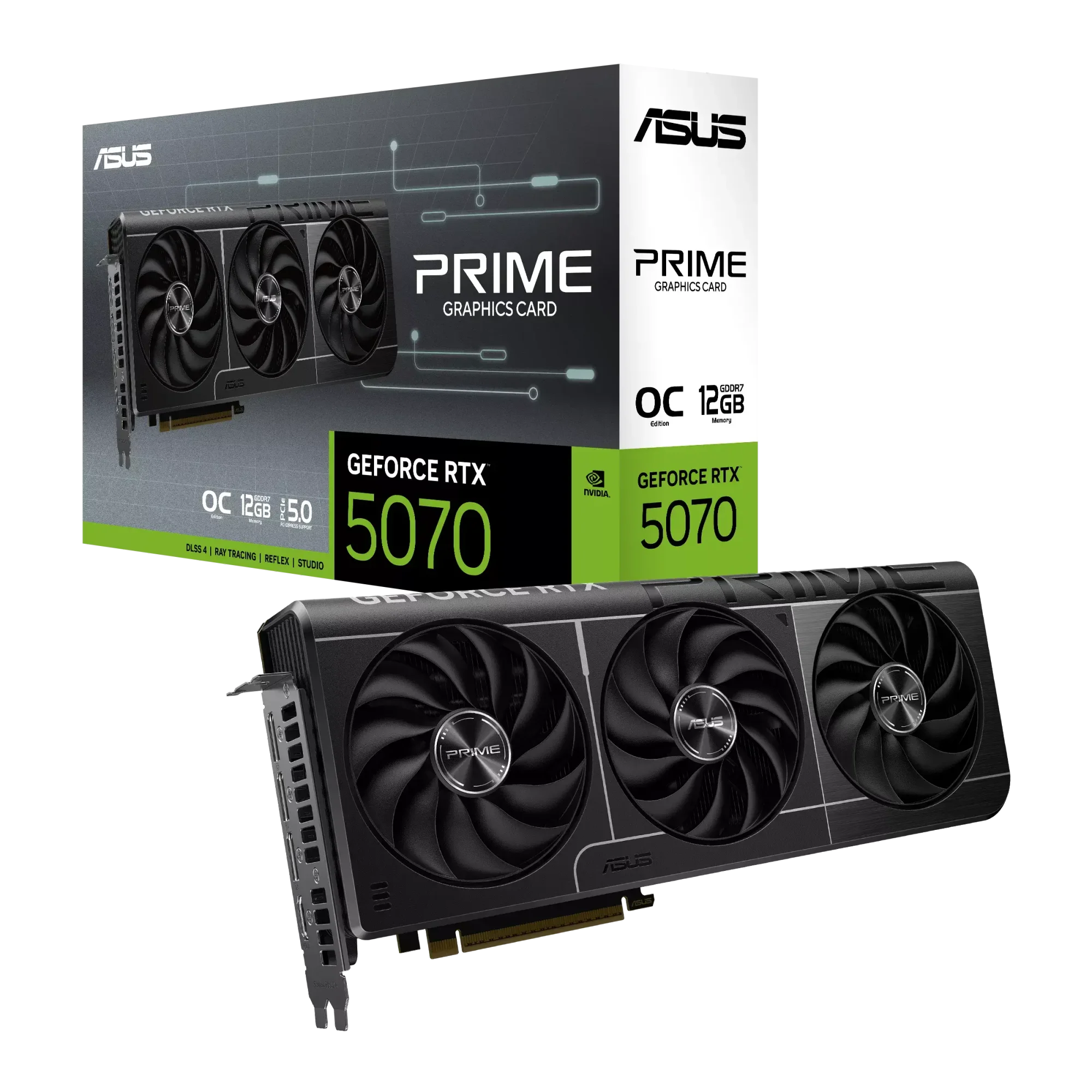 كرت شاشة Asus PRIME GeForce RTX 5070 إصدار OC بسعة 12GB وذاكرة GDDR7