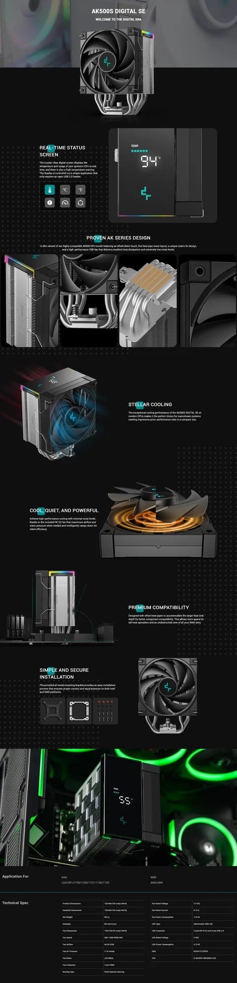 DeepCool AK500S Digital SE CPU Air Cooler 240W TDP 120mm PWM Fan White - Image 8