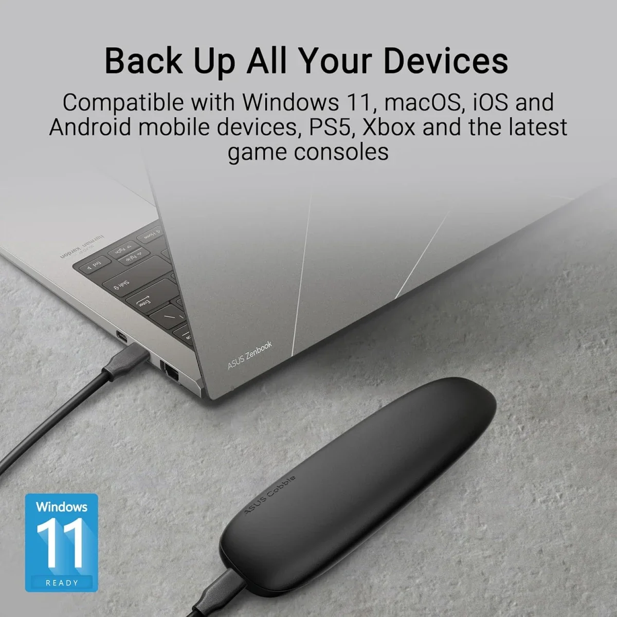 حافظة SSD Asus Cobble USB-C 3.2 Gen 2x1 لأقراص M.2 NVMe وSATA بسرعة 10Gbps رمادي - Image 6