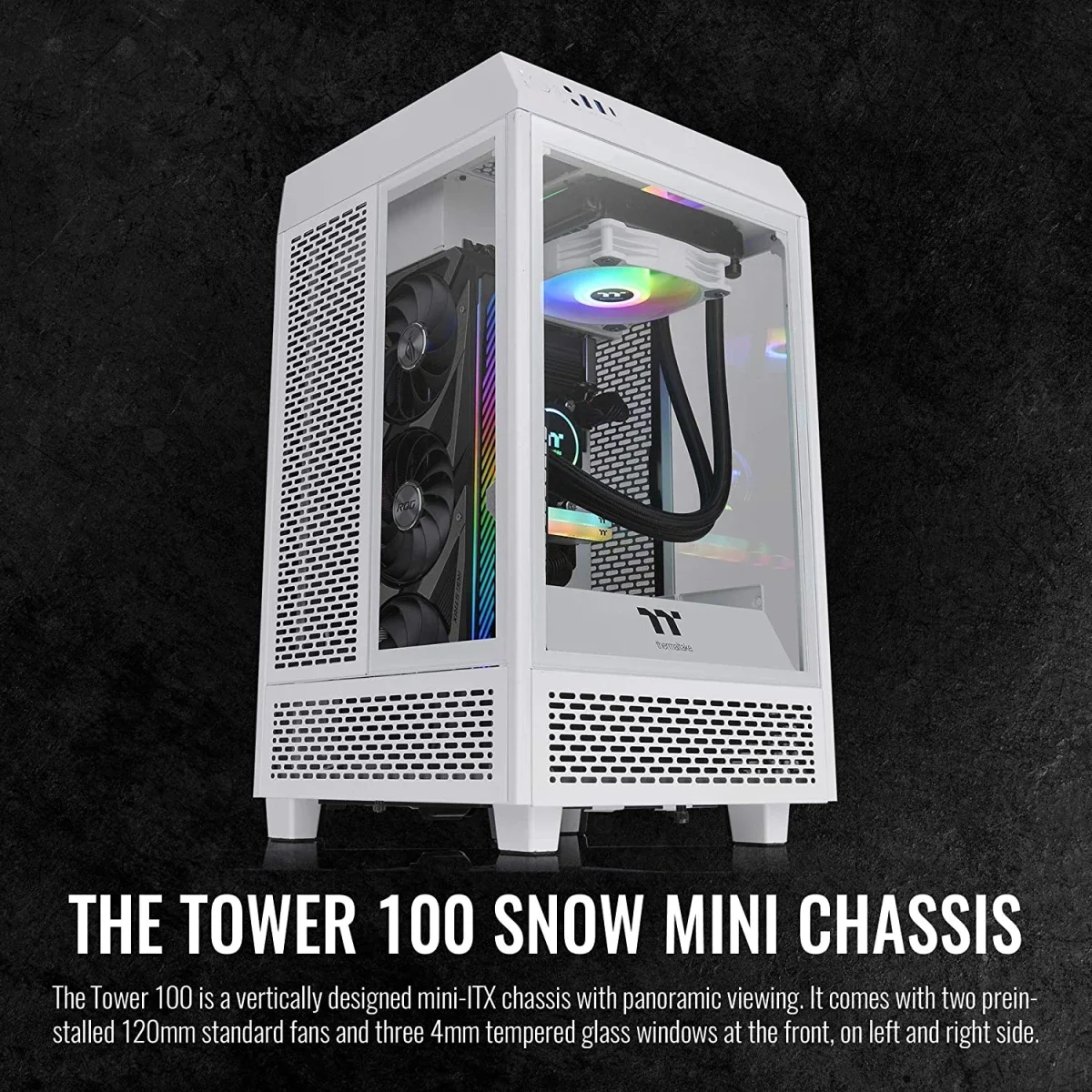 هيكل كمبيوتر Thermaltake The Tower 100 ميني تاور زجاج مقسى Mini-ITX باللون الأبيض - Image 3