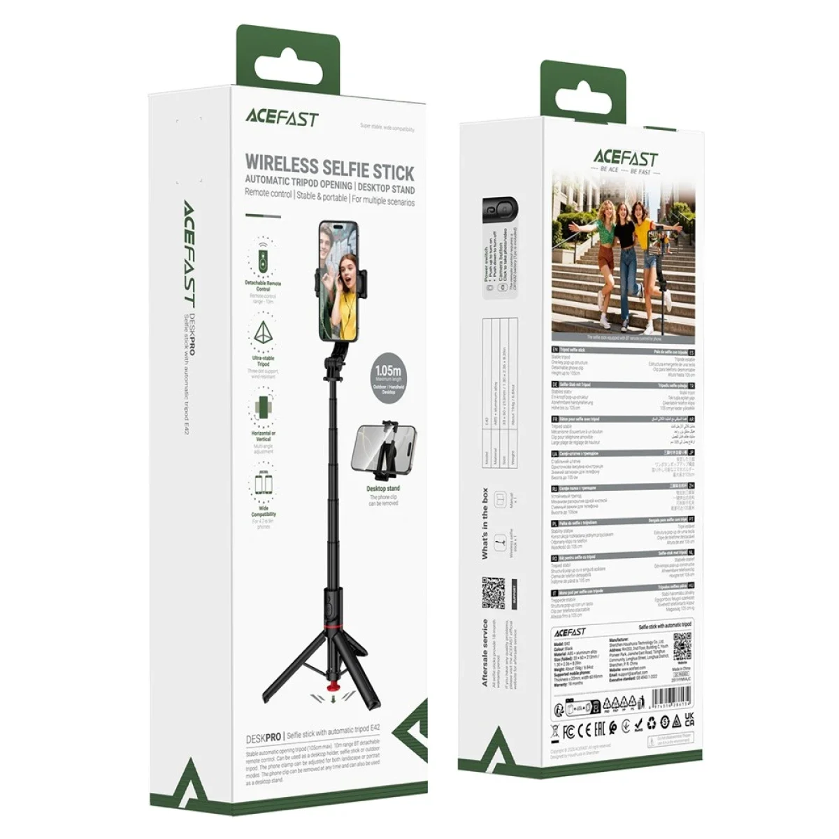 ACEFAST E42 Bluetooth Selfie Stick with Auto-Open Tripod Stand and Remote Control - Black - Thumbnail 10