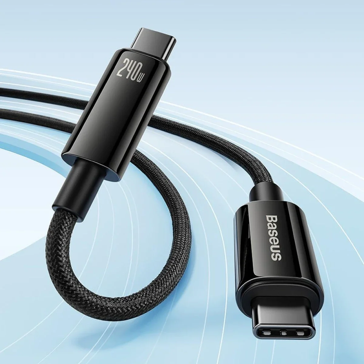 كابل Baseus Tungsten Gold USB-C إلى USB-C للشحن السريع ونقل البيانات 240W بطول 3 متر أسود - Thumbnail 4