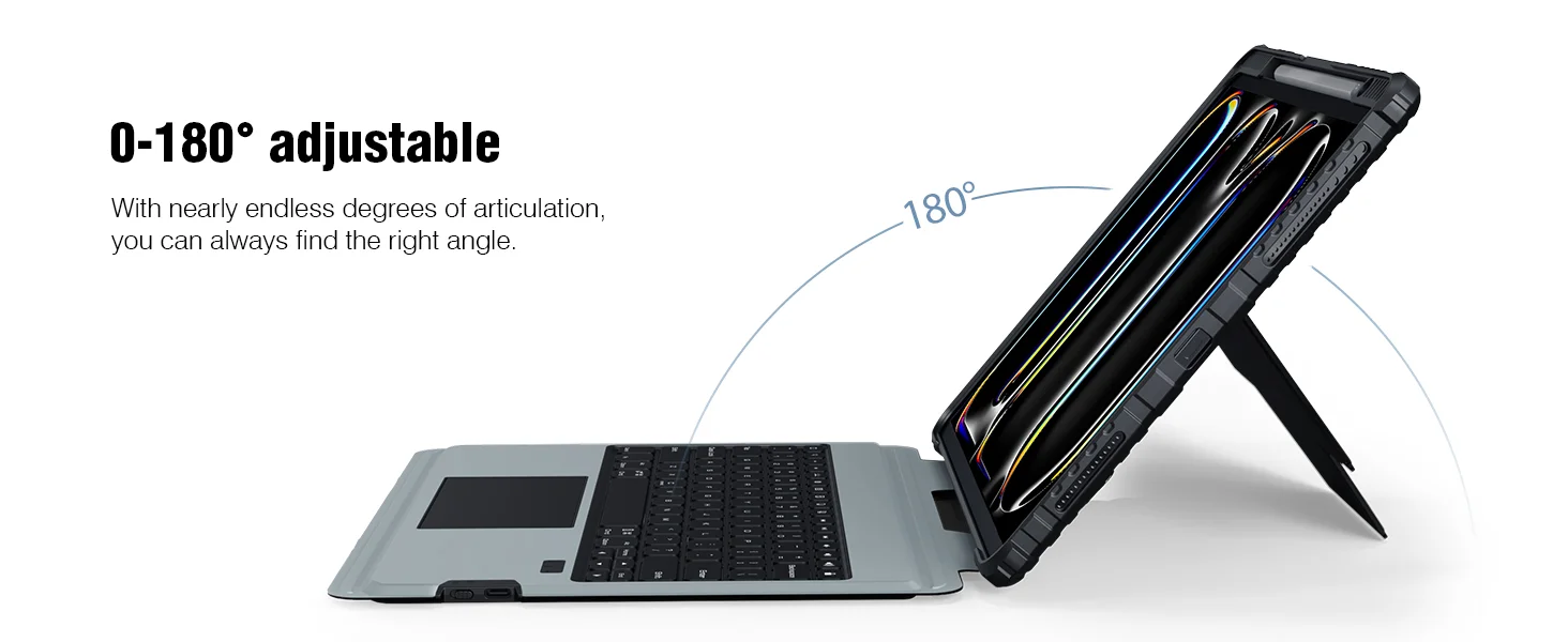 جراب لوحة مفاتيح Nillkin لجهاز iPad Air 13 إنش مع لوحة مفاتيح لاسلكية مضيئة قابلة للفصل ولوحة تتبع وحامل قلم - أسود - Thumbnail 21