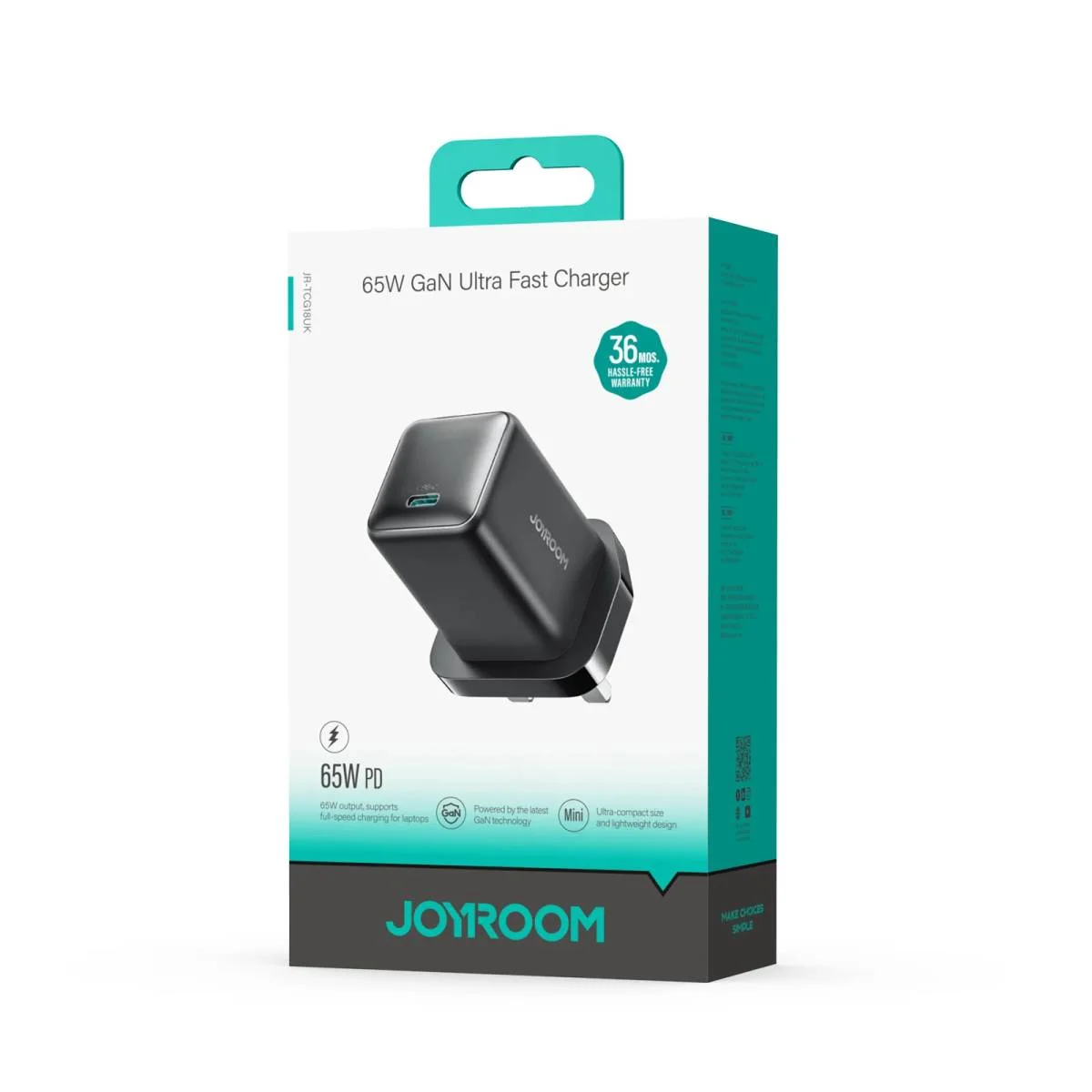 JOYROOM JR-TCG18 65W GaN USB-C Charger, EU/UK Plug - Black - Image 5