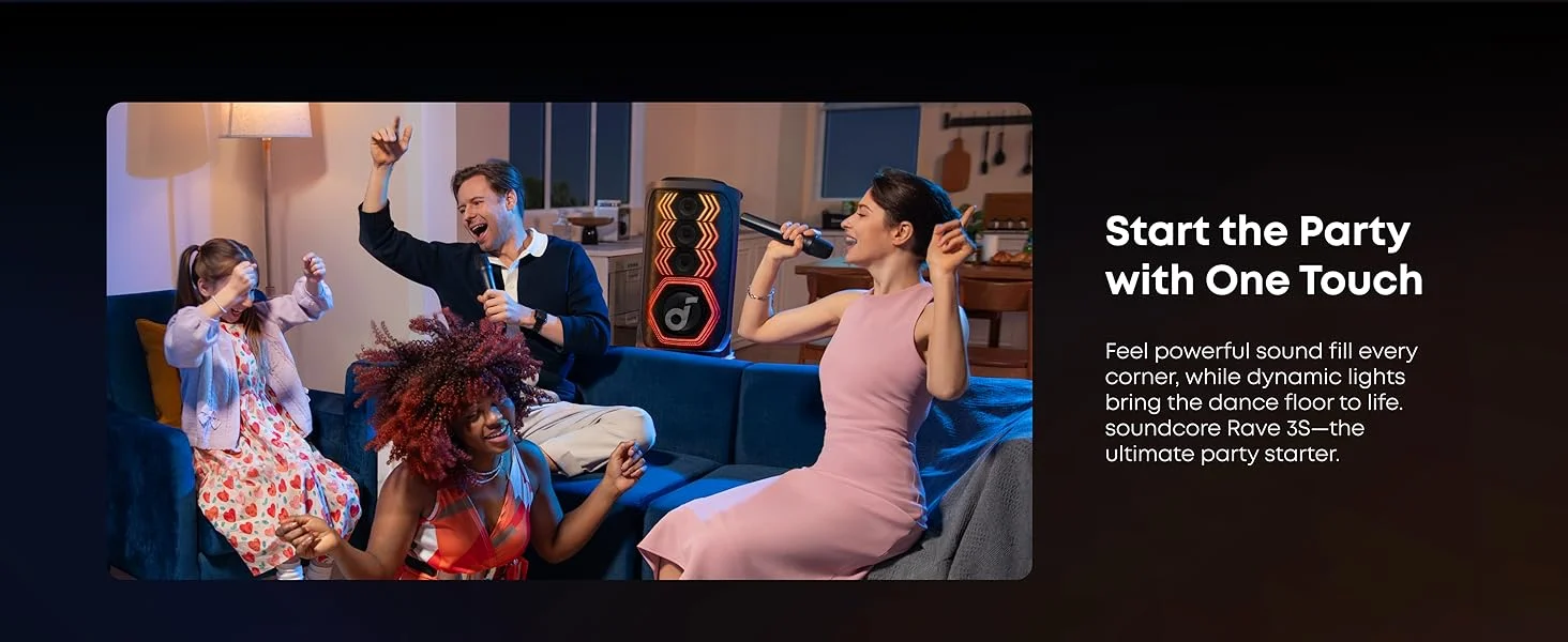 Anker Soundcore Rave 3S AI Party Speaker with 2 Wireless Microphones, 200W, Bluetooth, Black - Thumbnail 8