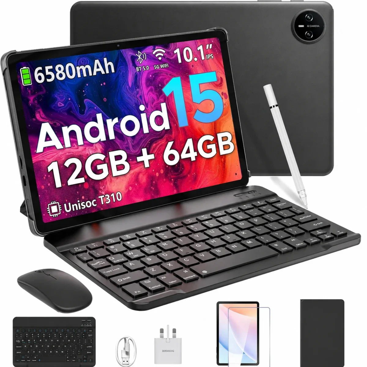 DOOGEE Tab A9 VIB Edition (2025) 10.1-Inch Wi-Fi Tablet, 64GB, 4GB + 9GB Shared Memory, Black