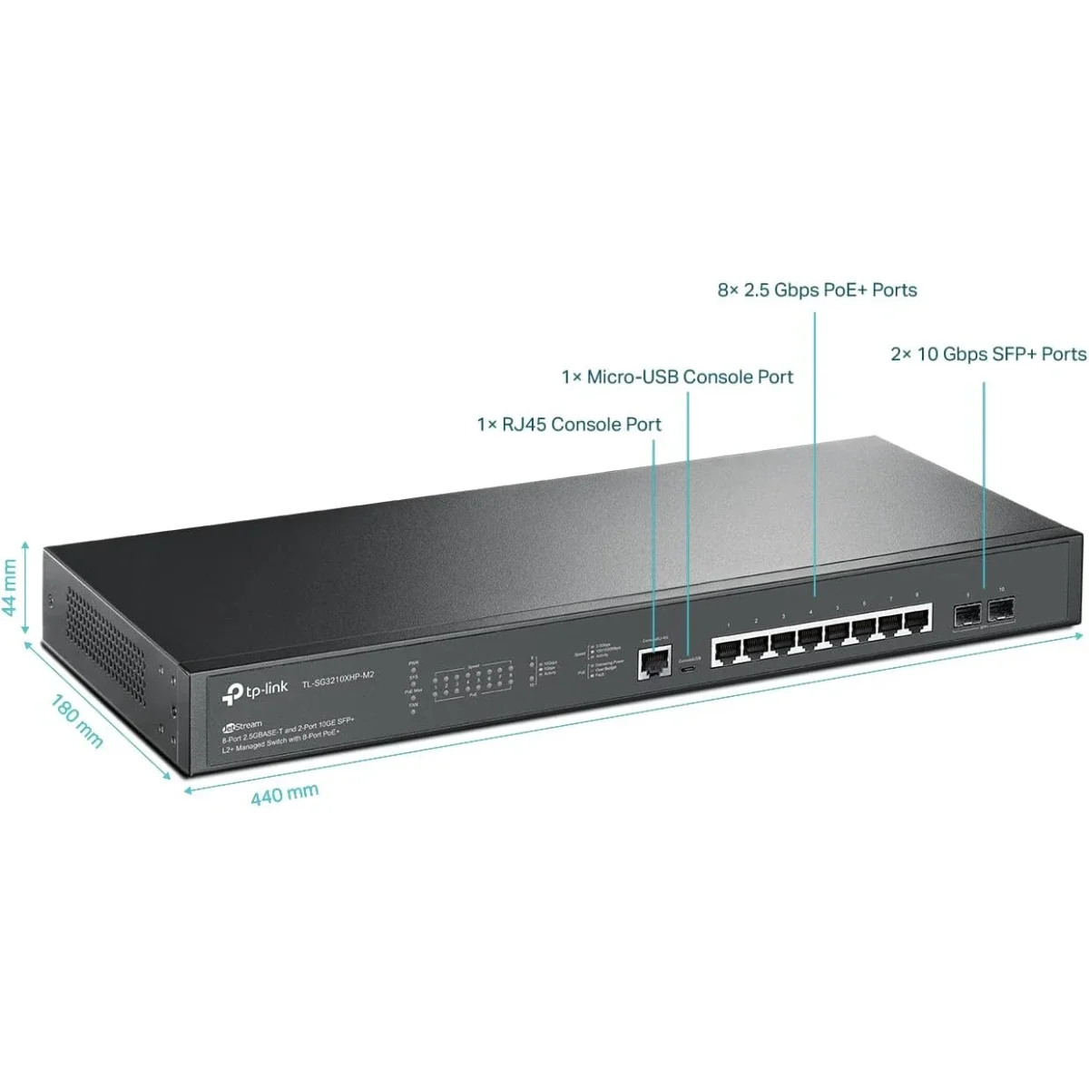سويتش TP-LINK TL-SG3210XHP-M2 جيت ستريم 8 منافذ 2.5G L2+ مُدار مع PoE+ ومنفذي 10G SFP+ - Image 3