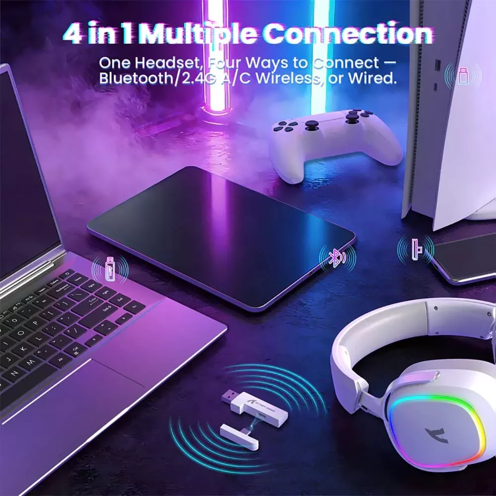 ATTACK SHARK G800 Wireless Gaming Headset - White - Thumbnail 5