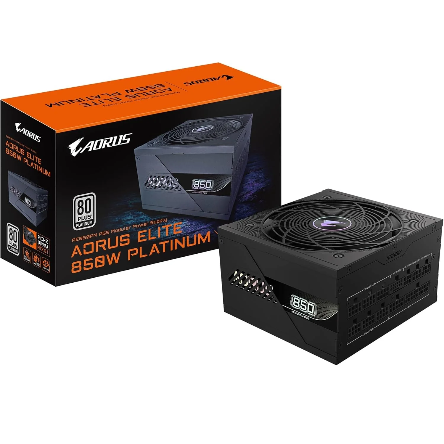 مزود طاقة GIGABYTE AORUS ELITE P850W بقدرة 850 واط 80 PLUS Platinum بكابلات قابلة للفصل بالكامل PCIe 5.0 – GP-AE850PM PG5 - Image 2