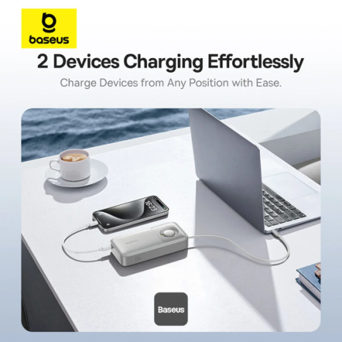 Baseus Free2Pull 20000mAh 65W Power Bank with Retractable USB-C Cable - Silver - Thumbnail 5
