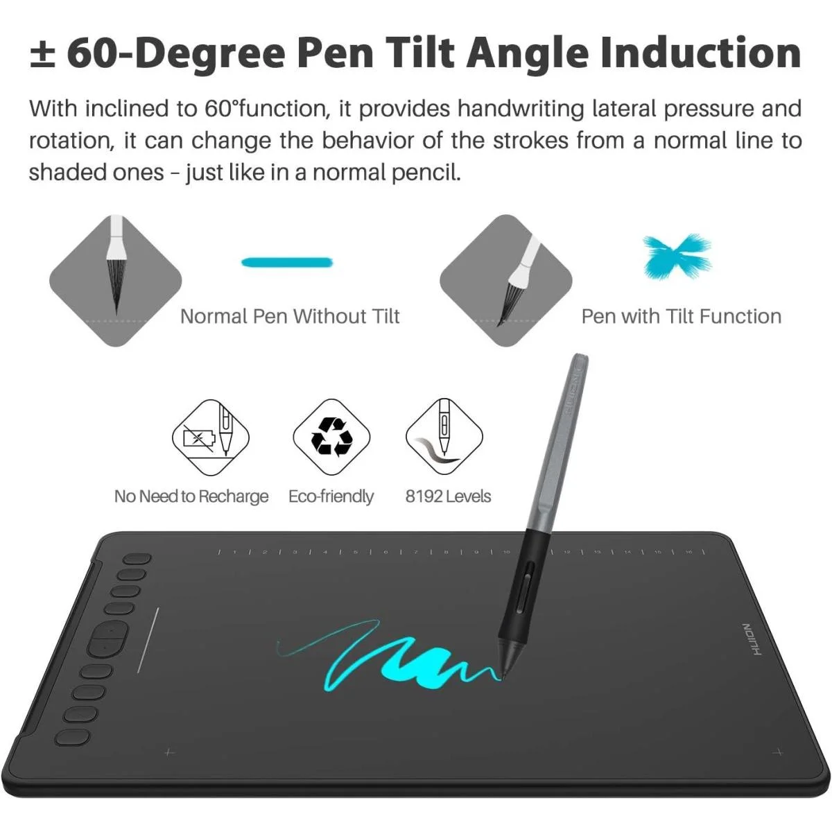 لوح رسم Huion Inspiroy H1161 جرافيكس مع 8192 مستوى حساسية للضغط - Thumbnail 2