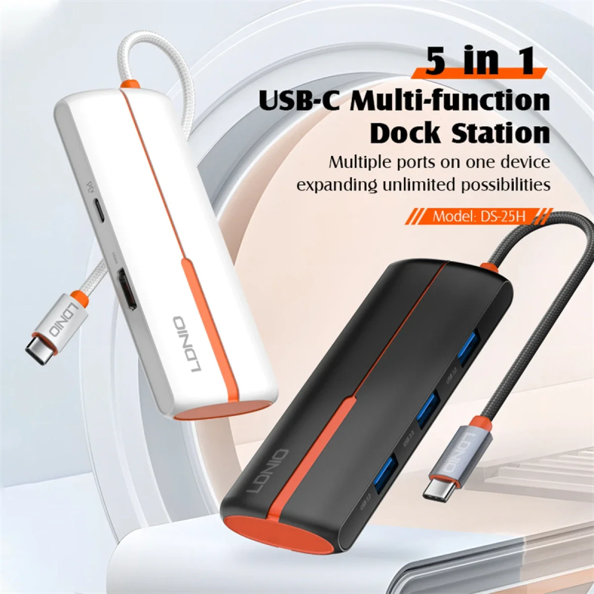LDNIO DS-25H 5-in-1 USB-C Multiport Hub with 4K HDMI, USB 3.0 and 100W PD - Black